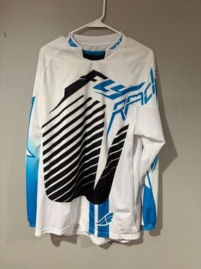 White and Blue Graphic Men’s Racing Shirt Fly Racing Size L